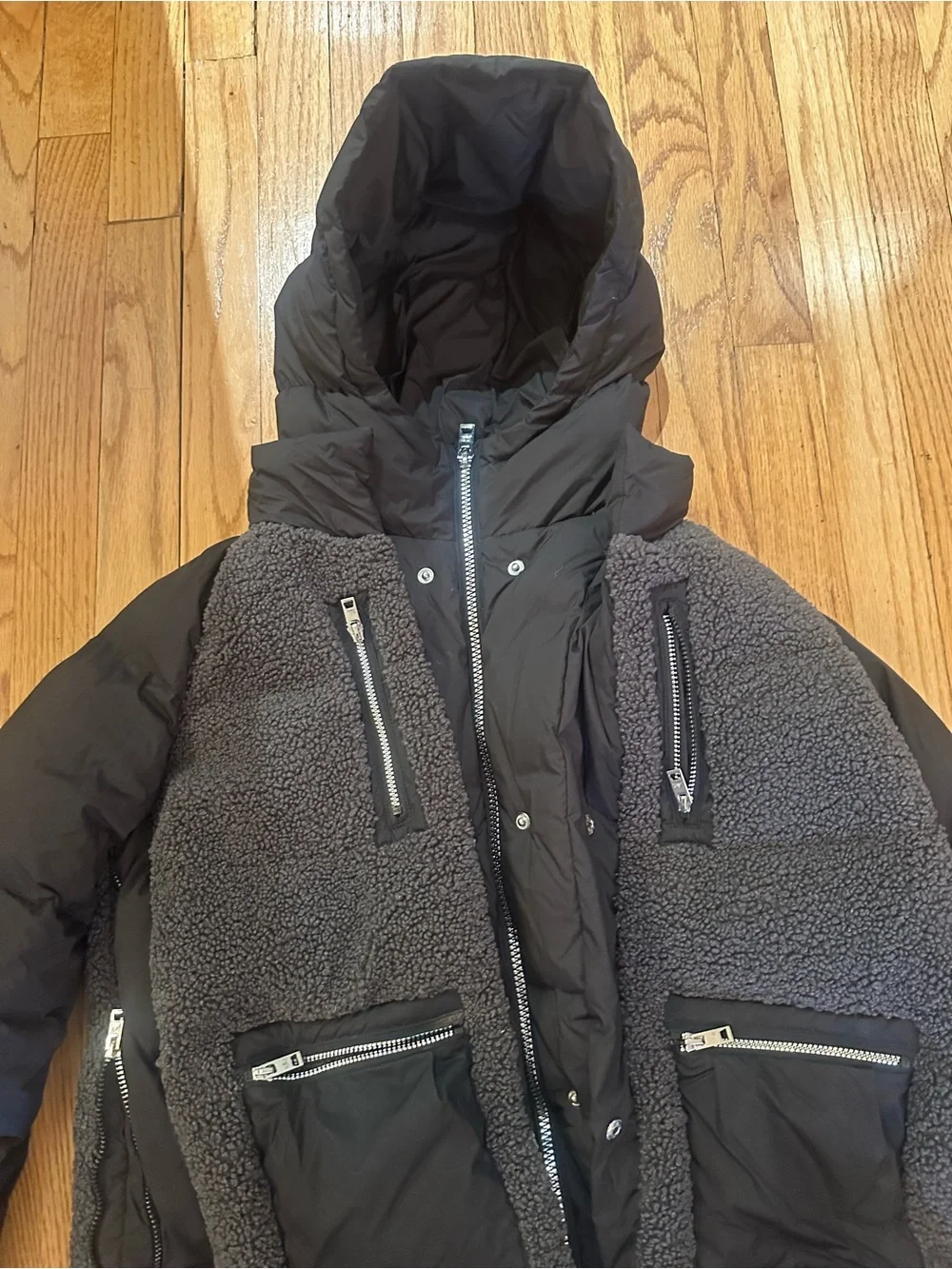 Orolay Kids Hooded Puffer Jacket with Sherpa Front - Black Size 11-12